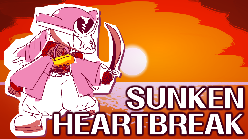 A drawing depicting a skeleton pirate clad in pink, wielding a cutlass
